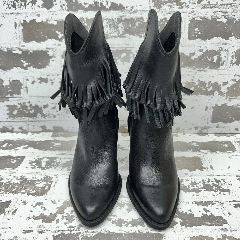 Zodiac Donna Western Boots Womens 7.5M‎ Black Leather Fringe Durable Traction